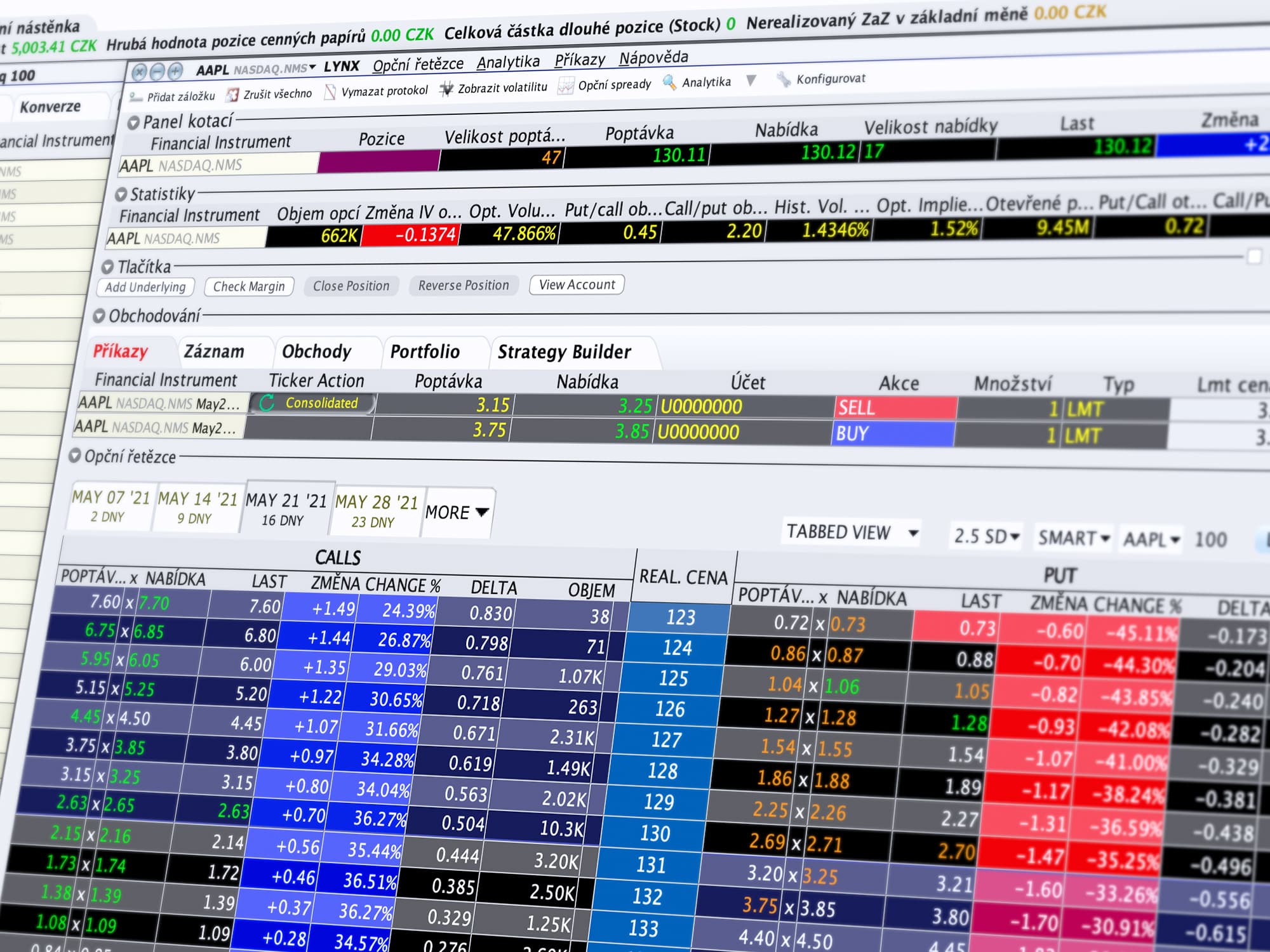 Ukázka obchodování v nástroji OptionTrader