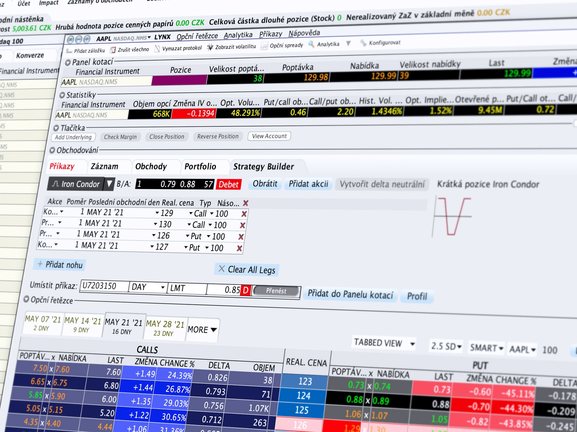 Ukázka obchodování v nástroji OptionTrader a tvorby úspěšných strategií