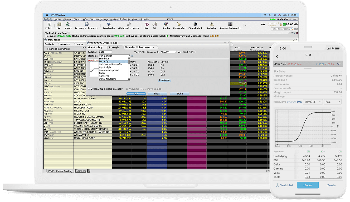 Detail obchodního nástroje ComboTrader pro počítač i mobilní zařízení