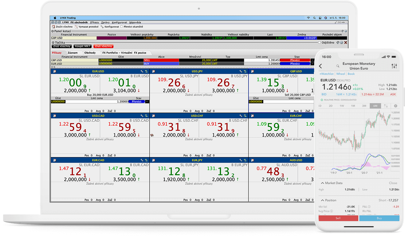 Detail obchodního nástroje FX Trader pro počítač i mobilní zařízení