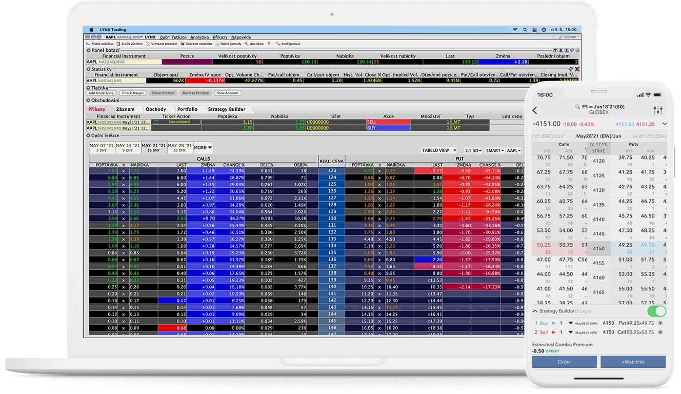 Detail obchodního nástroje OptionTrader v obchodní platformě TWS