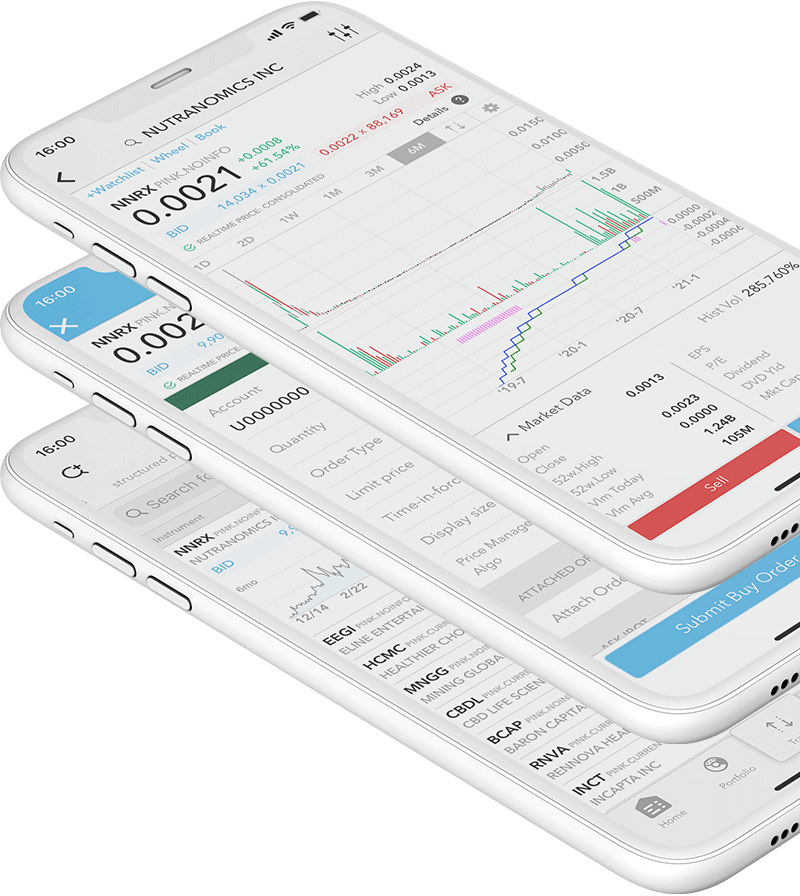 Mobilní zařízení s LYNX Trading aplikací umožňující obchodování penny stocks
