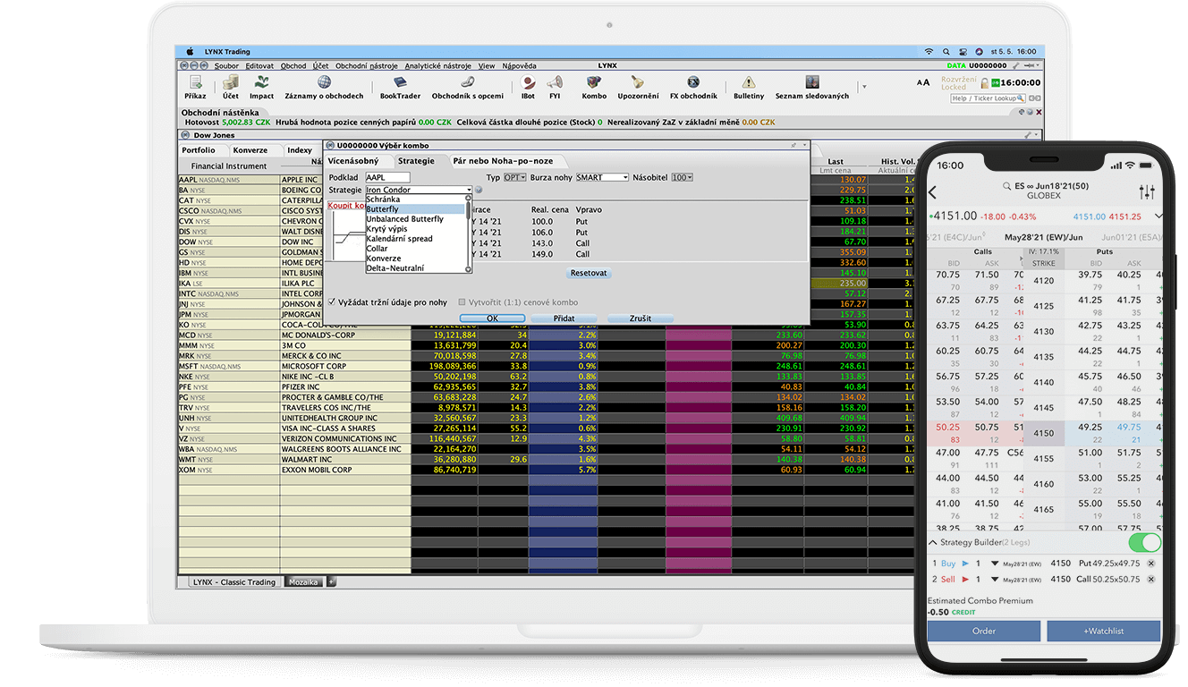 Detail nástroje ComboTrader v obchodní platformě Trader Workstation (TWS)