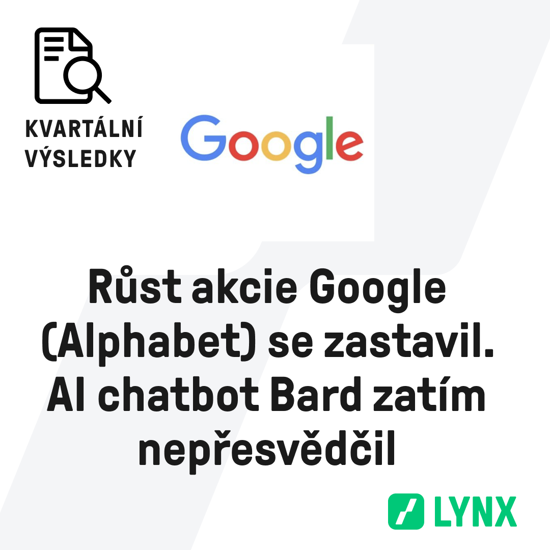 Růst akcie Google (Alphabet) se zastavil. AI chatbot Bard zatím nepřesvědčil