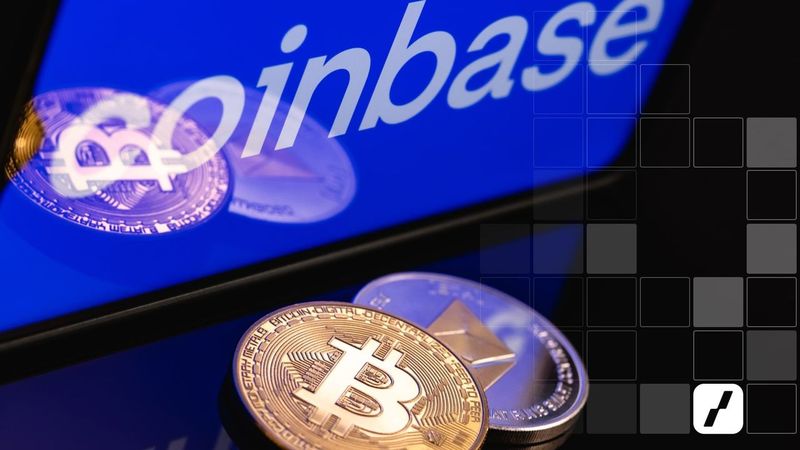 Akcie Coinbase: Logo firmy a bitcoin