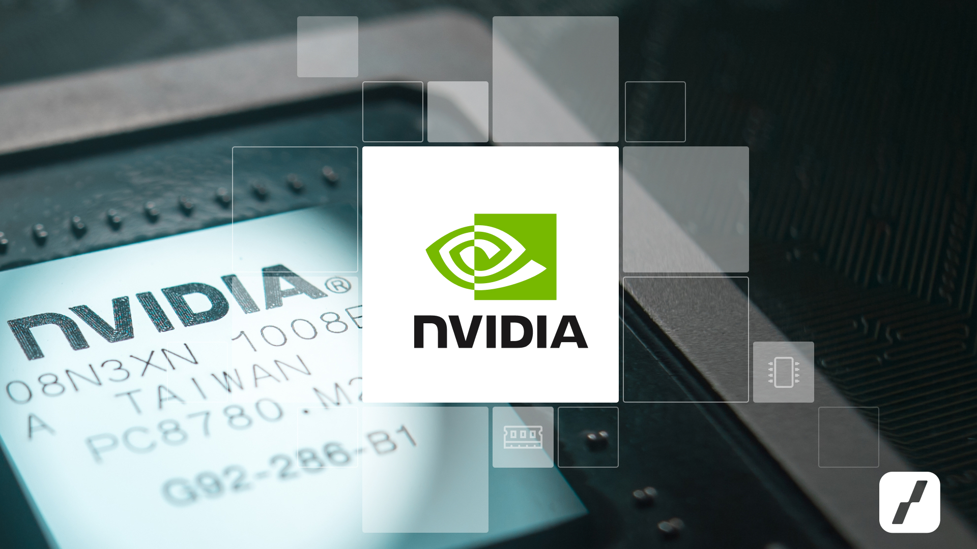 Počítačový čip a logo NVIDIA