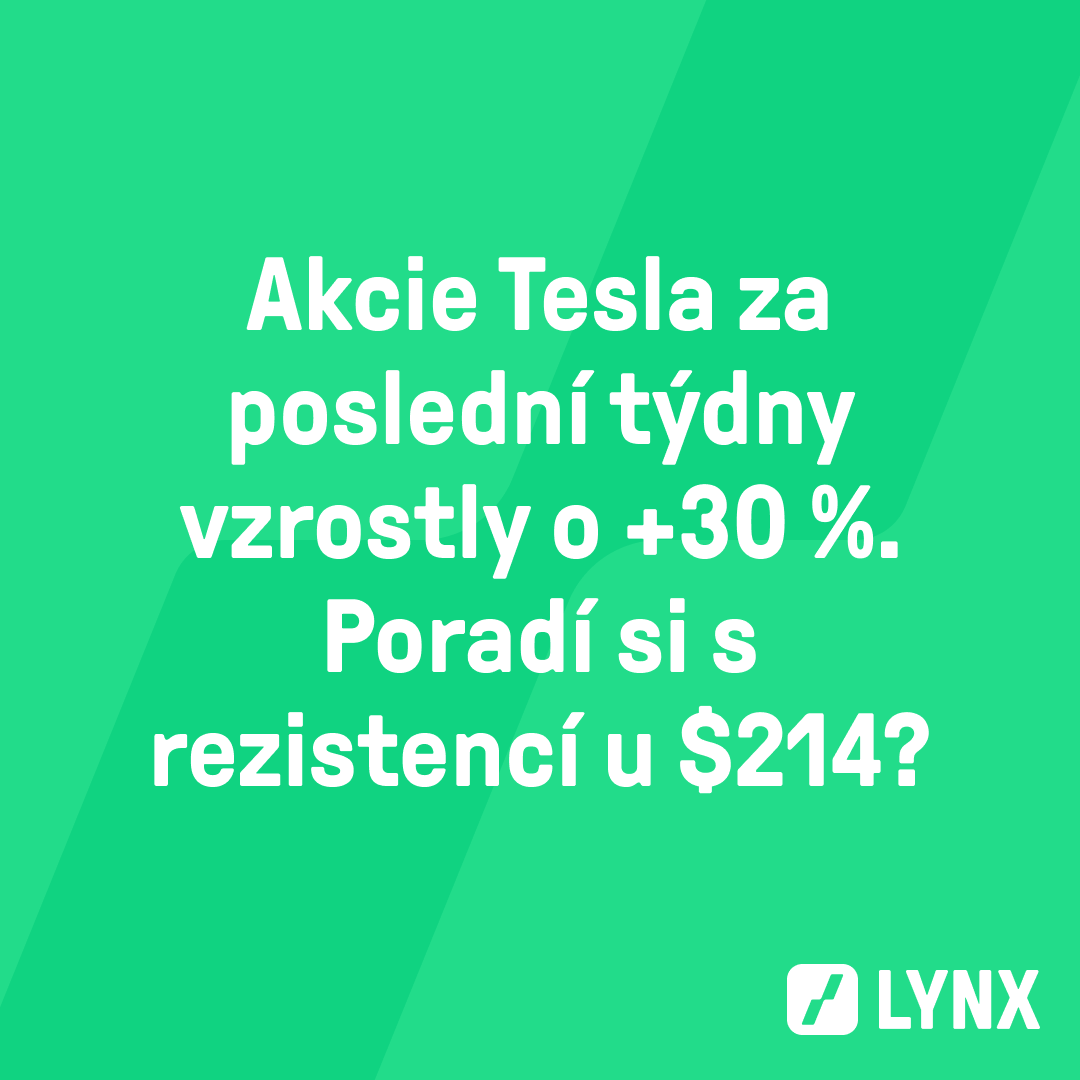 Akcie Tesla za poslední týdny vzrostly o +30 %. Poradí si s rezistencí u $214?